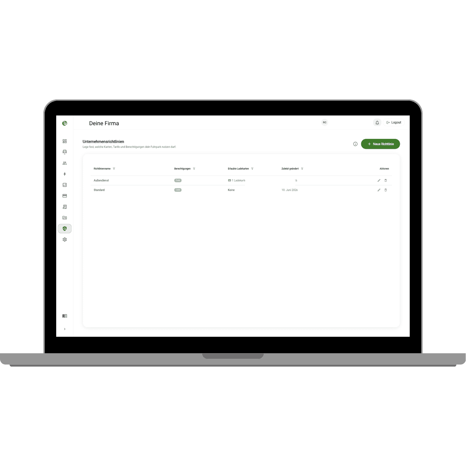 Fleet company policies interface on a laptop screen